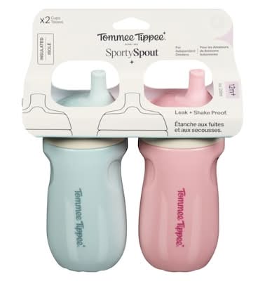 Tommee Tippee Insulated Sporty Spout Bottles For 12 M+ 9 oz, Pink-Mint (2 ct)