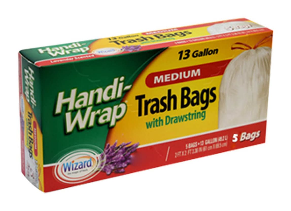 Handi-Wrap Trash Bag With Drawstring 13 Gallon, Wizard Lemon, M (5 ct)