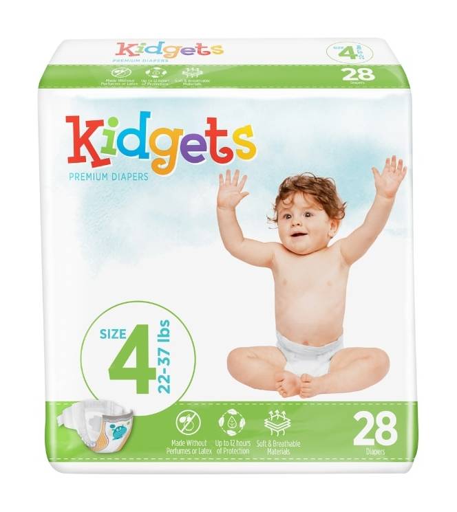 Kidgets Premium Diapers, 4 (28 ct)
