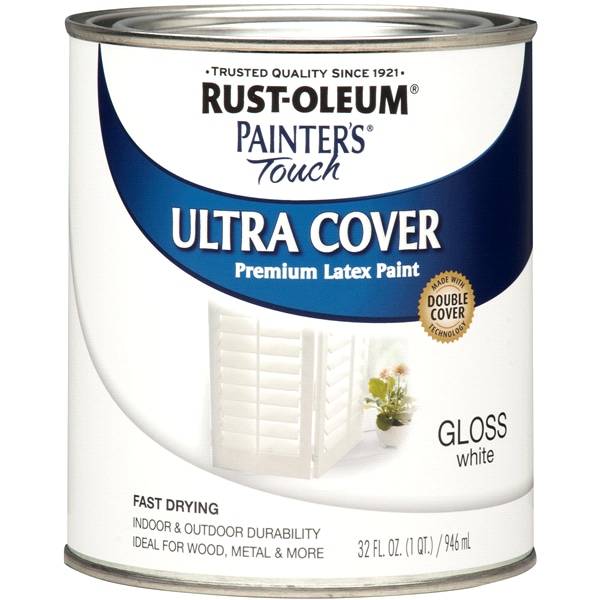 Rust-Oleum Painter?s Touch Ultra Cover Multi-Purpose Brush-On Paint - 1992502, Quart, Gloss White