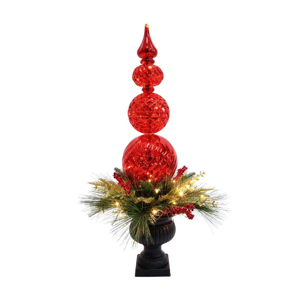 Holiday Living Finial Ornament Pre-Lit Led Artificial Christmas Tree, 3 Ft, Red