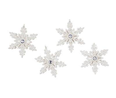 White Glitter & Gem Snowflake Ornaments, 4-Pack