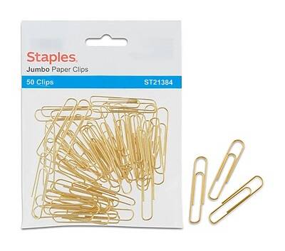 Staples Jumbo Paper Clips, Gold, 50/Pack (21384)