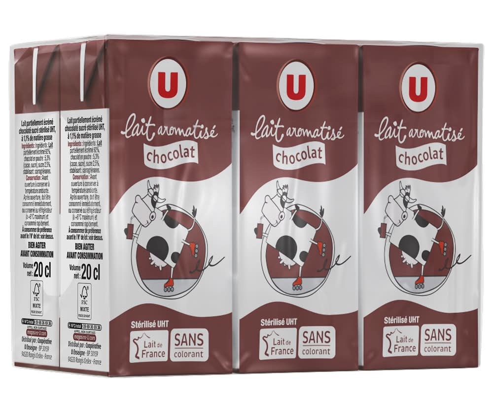 Les Produits U - Lait aromatisé chocolat stérilisé uht (6 x 200ml)