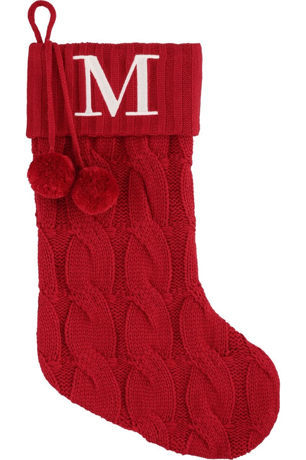 Merry Brite Cable Knit "M" Monogram Stocking, Red