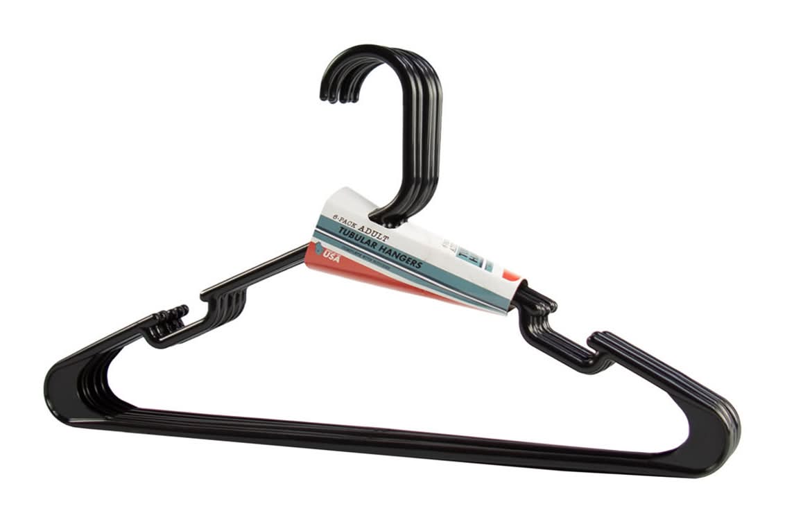 Plastic Tubular Hangers Black 6 Ct