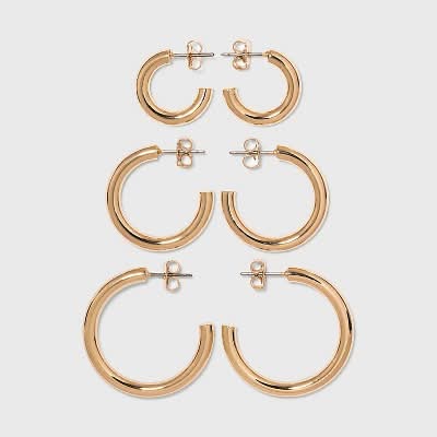 A New Day Pipe Hoop Earring Set, 0.7 in, Gold (3 ct)