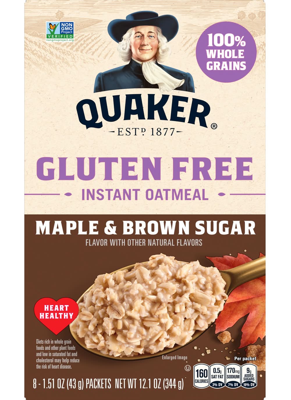 Quaker Gluten Free Instant Oatmeal, Maple & Brown Sugar (8 x 1.51 oz)