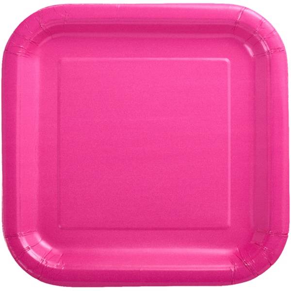 Hot Pink Square Dinner Plates 9 Inch, 14 ct