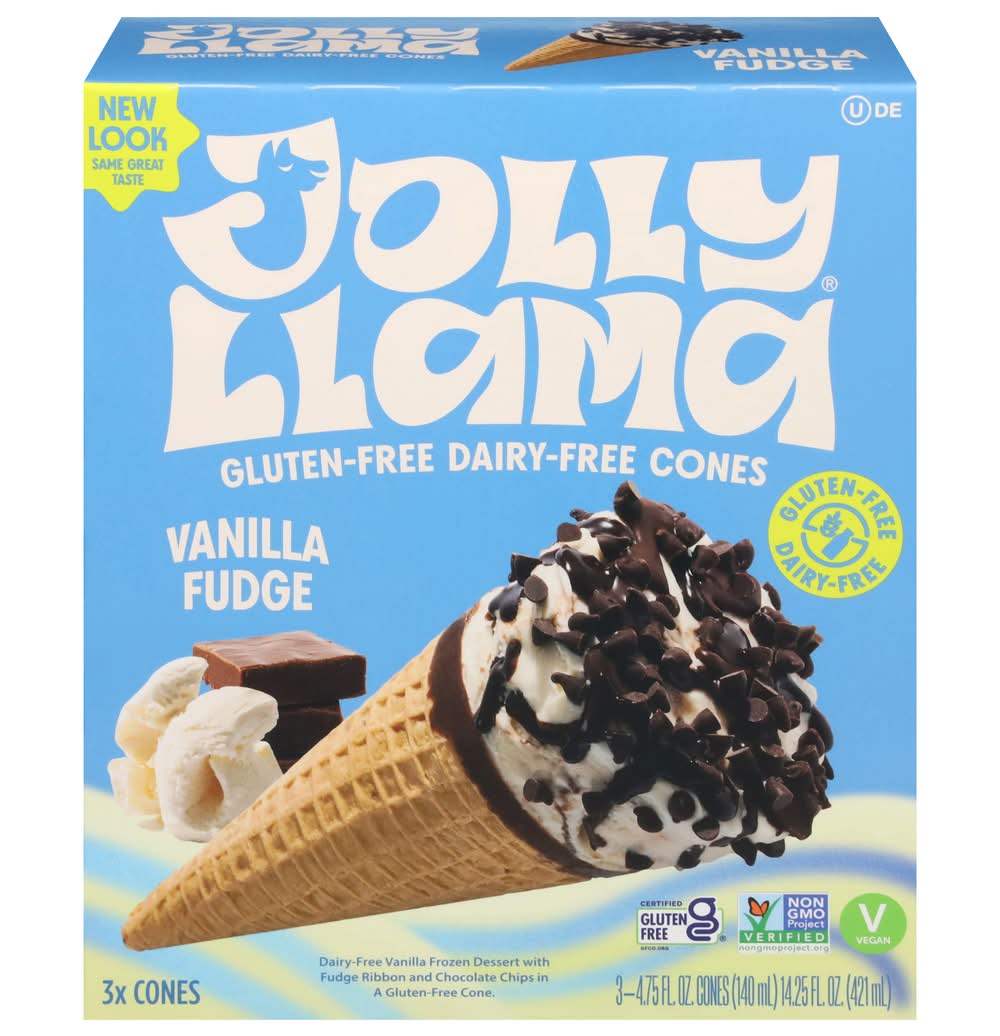 Jolly Llama Gluten & Dairy Free Sundae Cones, Vanilla Fudge (3 x 4.75 fl oz)