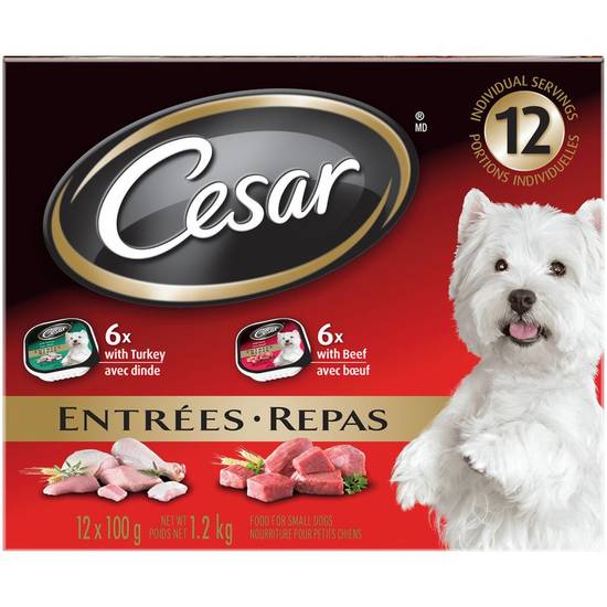 Cesar · Entrées: 6 With Beef & 6 With Turkey - Repas au bœuf et à la dinde pour petits chiens (12x100g - 12x100 g)