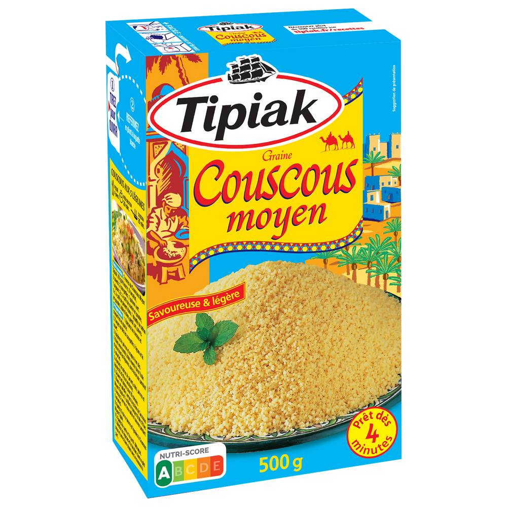 Tipiak - Couscous semoule roulée, Taille Moyen (500g)