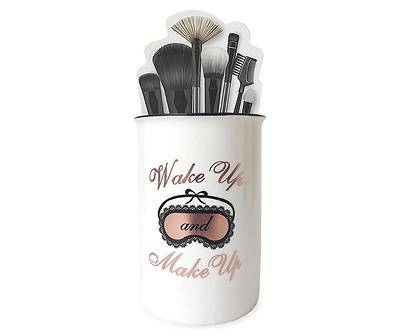 "Wake Up and Make Up" Rose Gold Cosmetic Brush Holder
