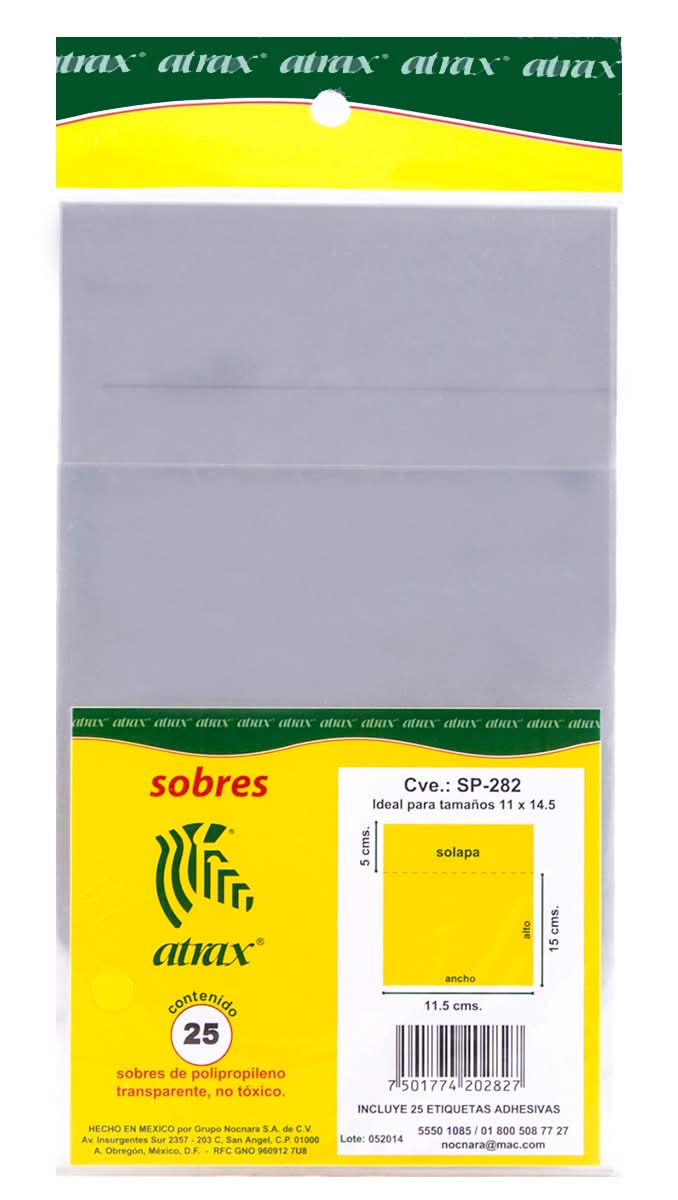 Atrax · Sobre de polipropileno atrax bolsa con 25 (338,4 g)