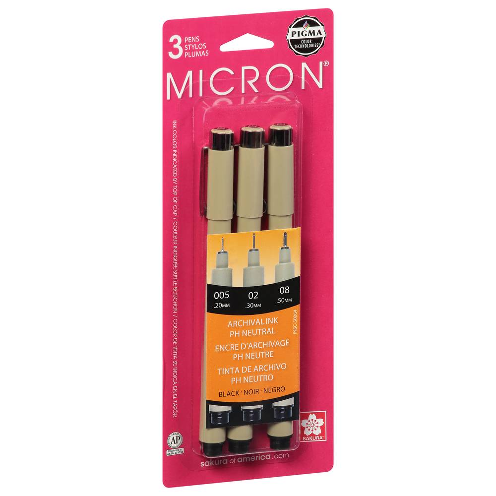 Sakura Pigma Micron Archival Ink Blister Pens, Black (3 ct)