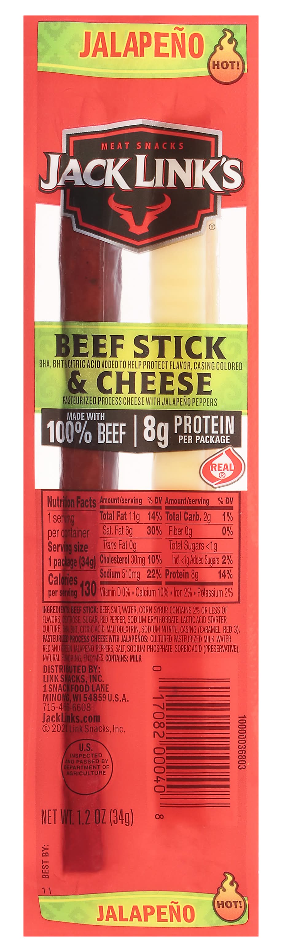 Jack Link's Beef & Cheese Snack Sticks, Jalapeno (1.2 oz)