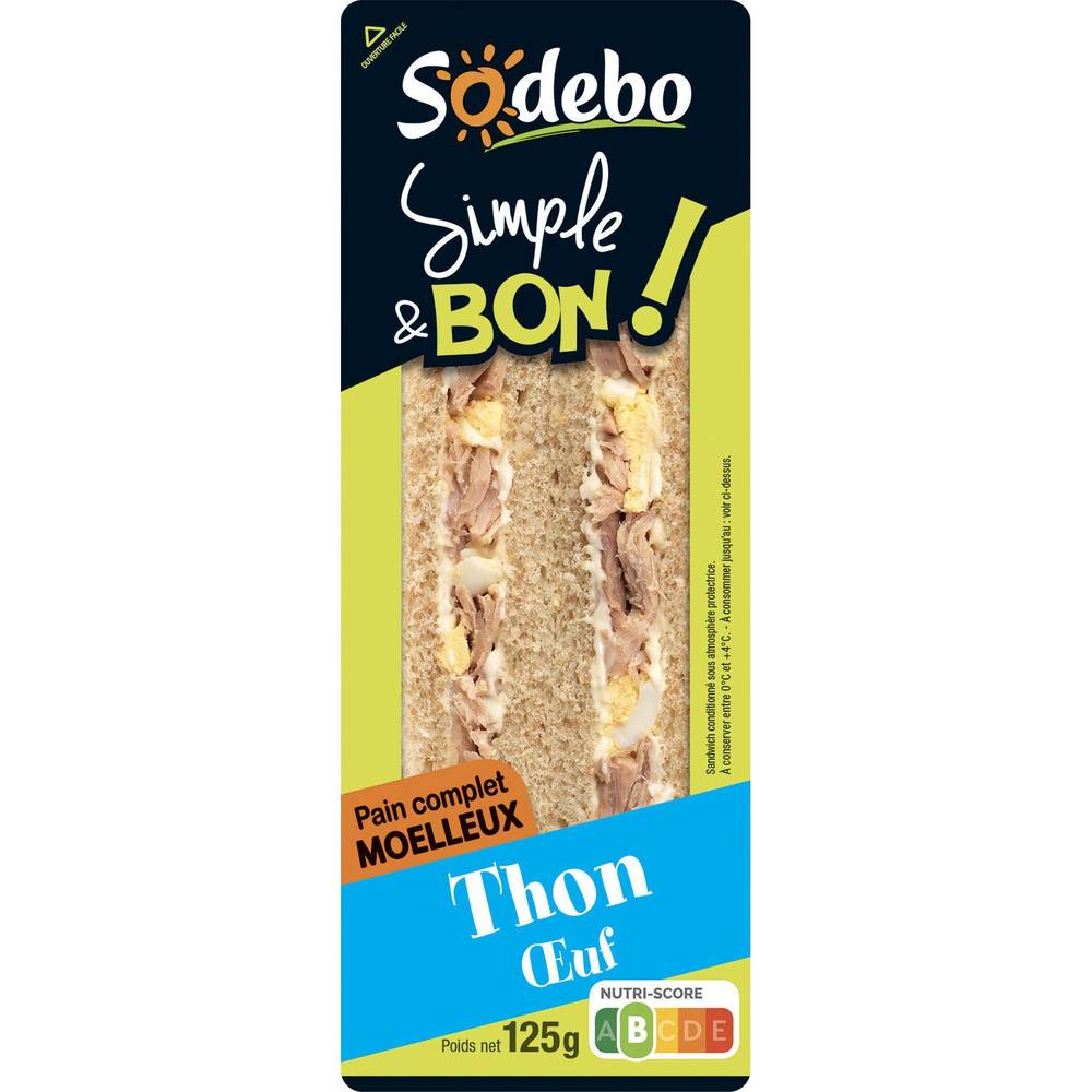 Sandwichs club pain complet thon œuf SODEBO - 2 clubs triangles - 125 g