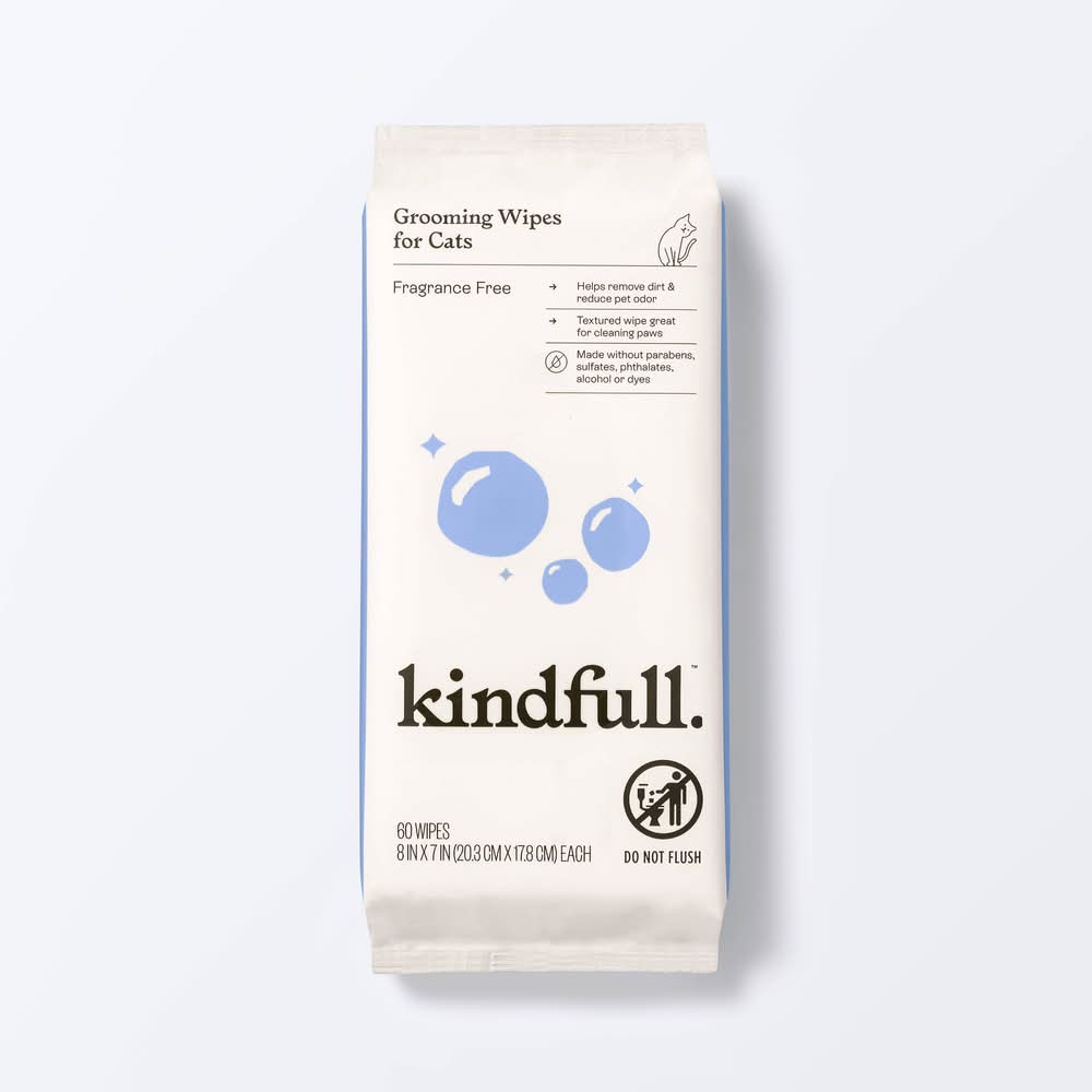 Kindfull Fragrance Free Cat Grooming Wipes (60 ct)