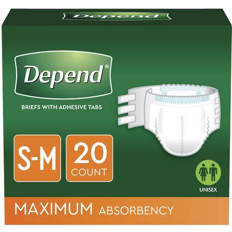 Depend Unisex Maximum Absorbency Incontinence Protection With Tabs, S-M (20 ct)