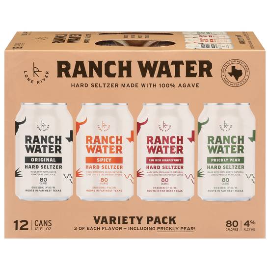 Lone River Ranch Water Hard Seltzer (12 ct, 12 fl oz) (original-spicy-rio red grapefruit
