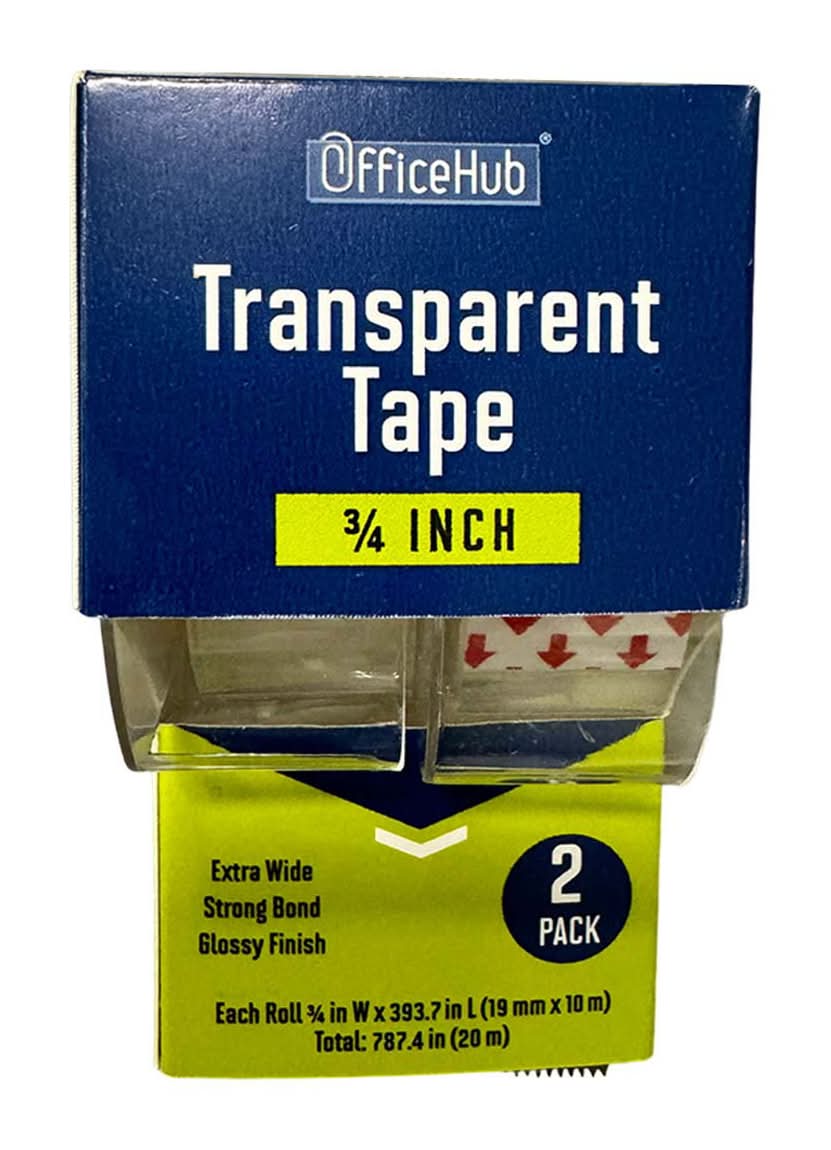 OfficeHub Extra Wide Transparent Tape With Dispenser, 0.75x393.7 in (2 ct)