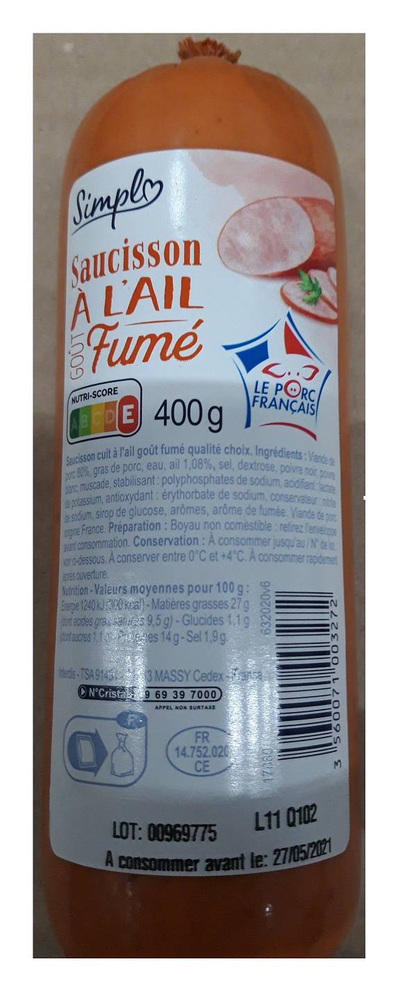 Simpl - Saucisson à l'ail goût fumé (400g)