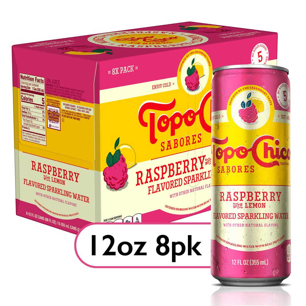 Topo Chico Sabores Sparkling Water, Raspberry-Lemon (8 x 12 fl oz)