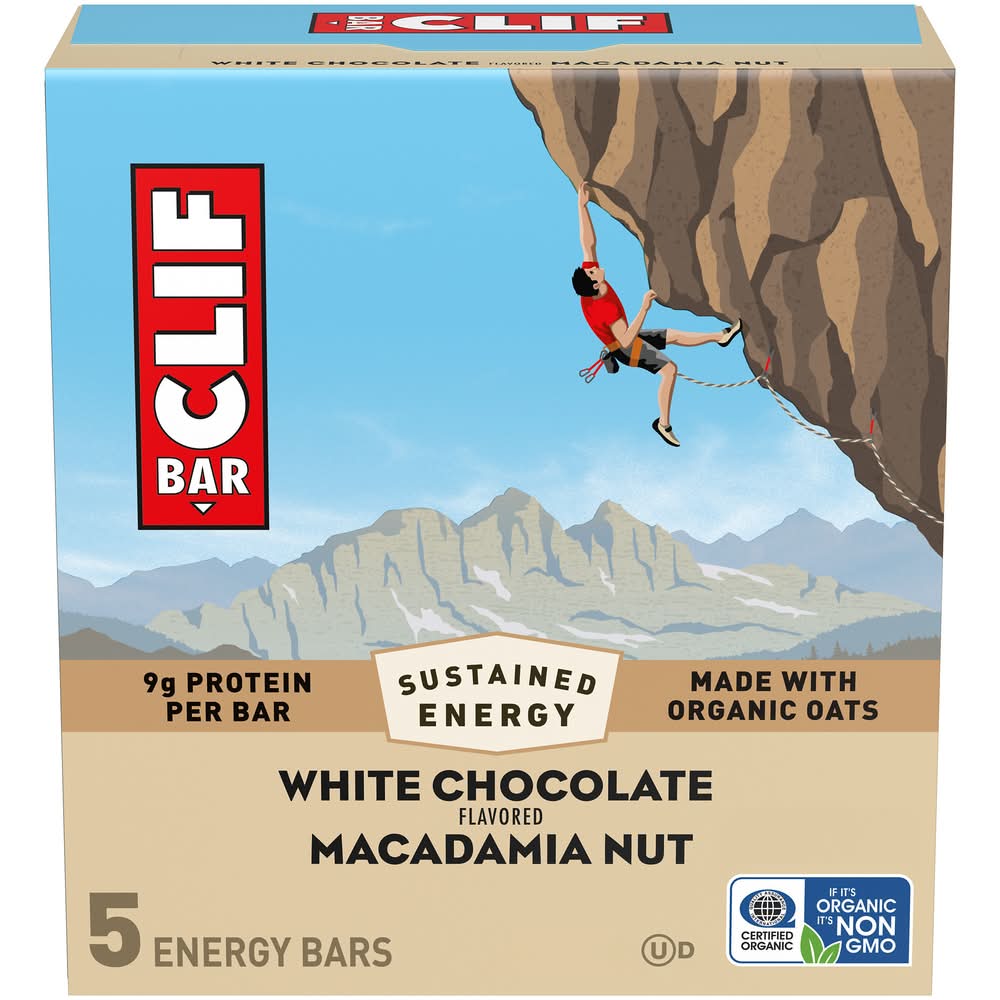 CLIF Bar Flavored Sustained Energy Bars, White Chocolate Macadamia Nut (5 x 2.4 oz)