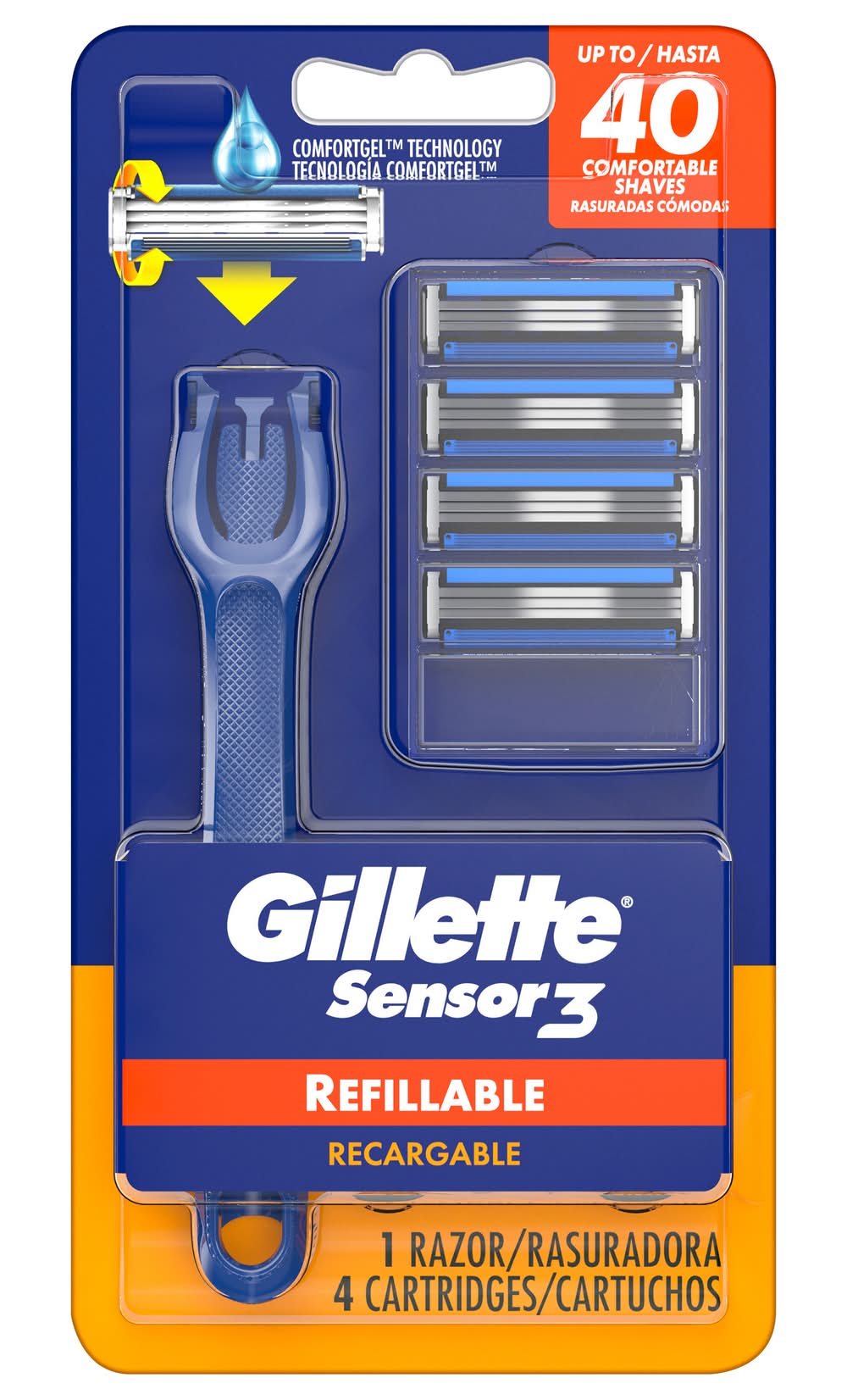 Gillette Sensor3 Refillable Razor Handle Blade Refills, Blue (5 ct)