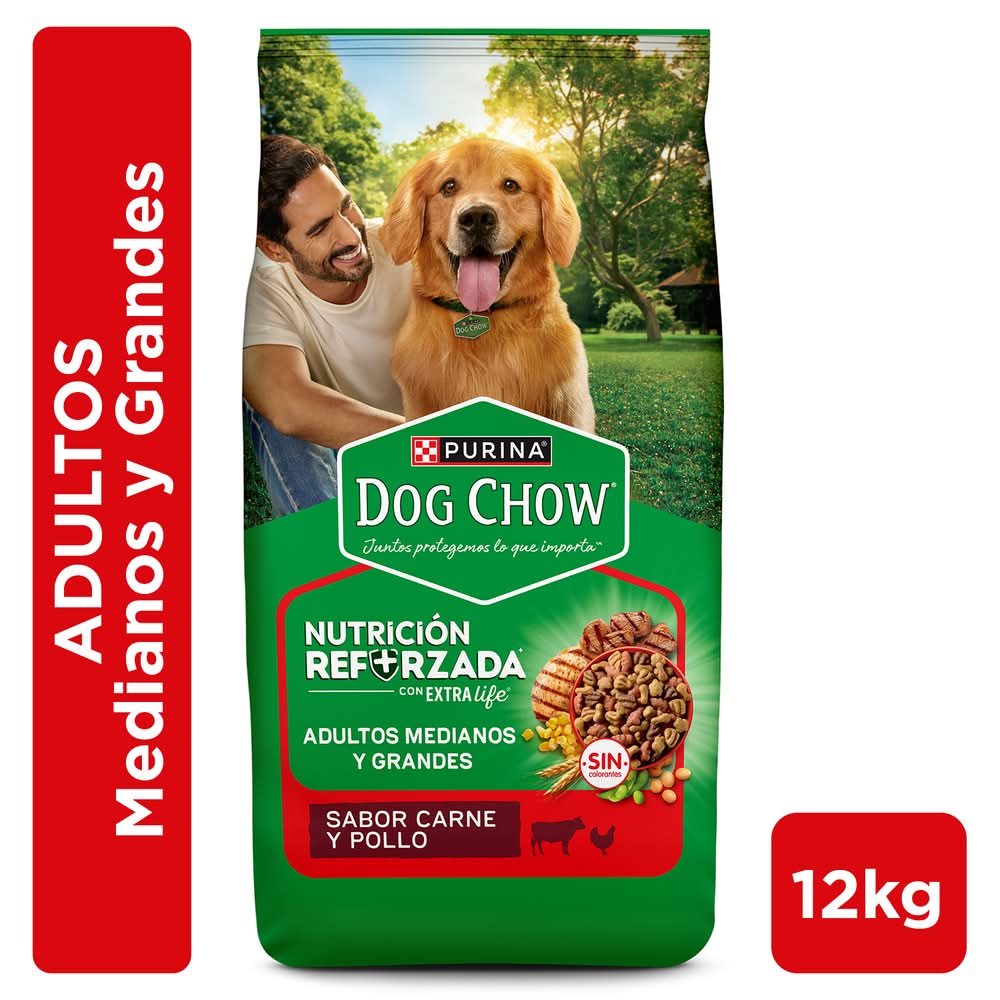 Purina Dog Chow · Extralife alimento seco para perros - Adulto-Razas Medianas-Grandes - Carne-Pollo (12 kg)