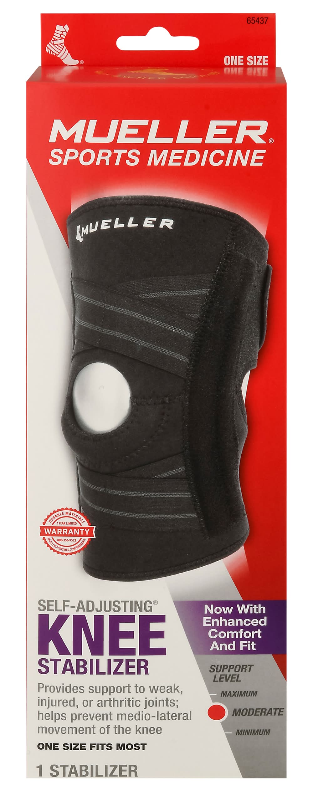 Mueller's Black Self-Adjusting One Size Fits Most Knee Stabilizer (8.8 oz)