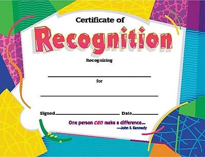 Trend Enterprises Certificate Of Recognition Award