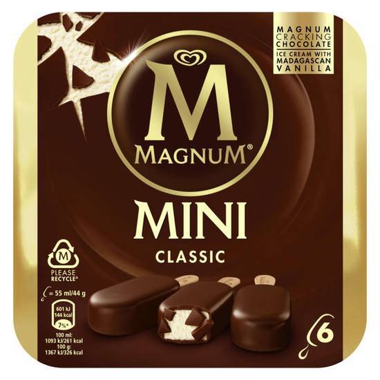 Magnum Bâtonnets glacés Mini - Vanille - Enrobage chocolat - x6 264g