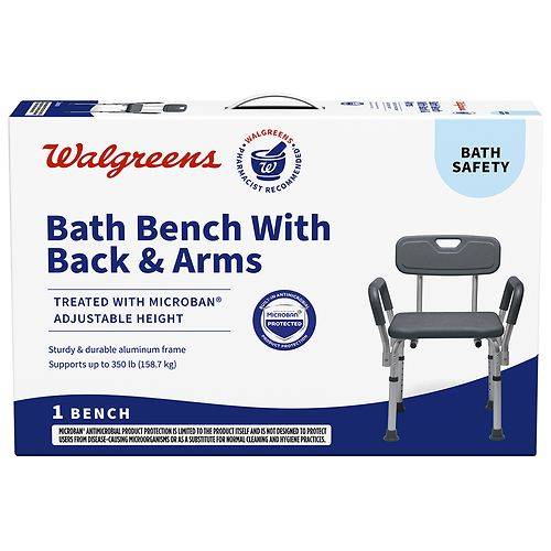 Walgreens Bath Bench with Back & Arms, Microban Protection - 1.0 ea