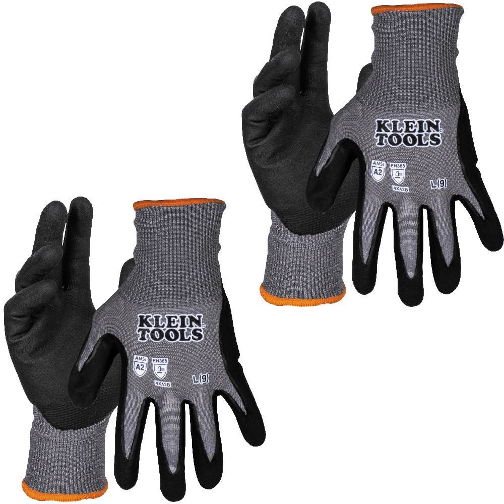 Klein Tools Large Gray Nitrile Dipped Hppe Gloves, (2-Pairs) | 60585