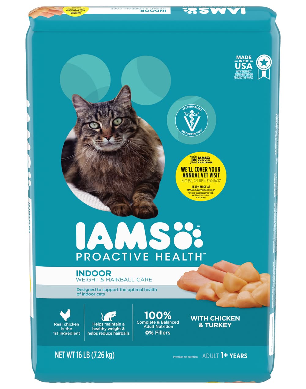 Iams Proactive Health Indoor Cat Food 1+ Years, Chicken-Turkey, Adu (16 lbs)