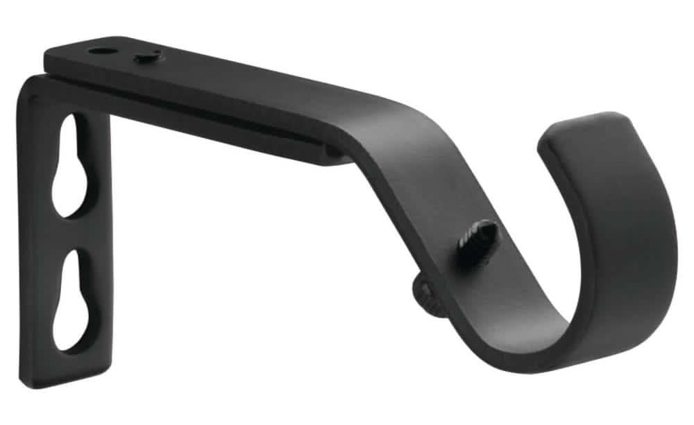 Home Decorators Collection Matte Black Steel Single 5 In. Projection Curtain Rod Bracket (Set Of 2)