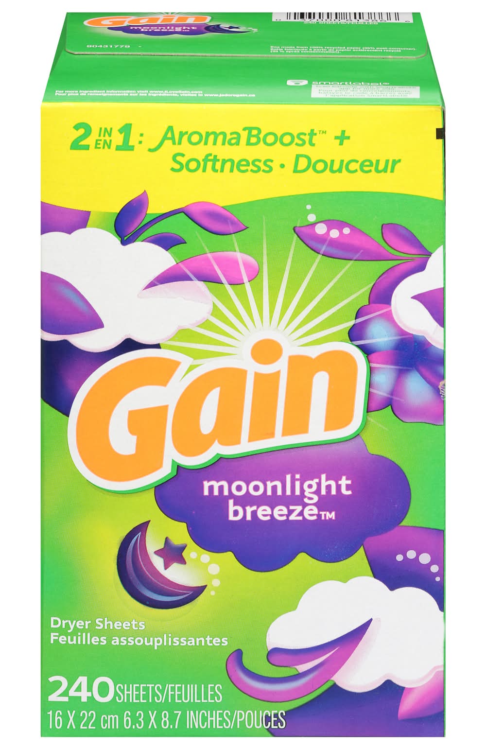 Gain 2 In 1 Dryer Sheets, Moonlight Breeze, 6.3 x 8.7 in (240 ct)