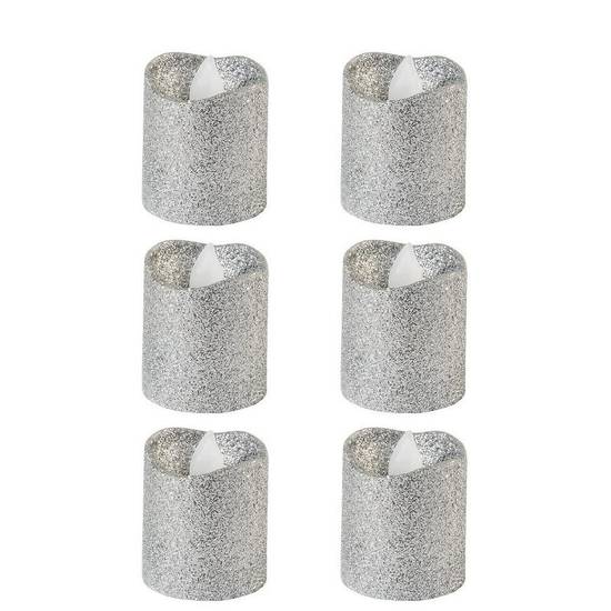 Glitter Silver Votive Flameless LED Candles 6ct