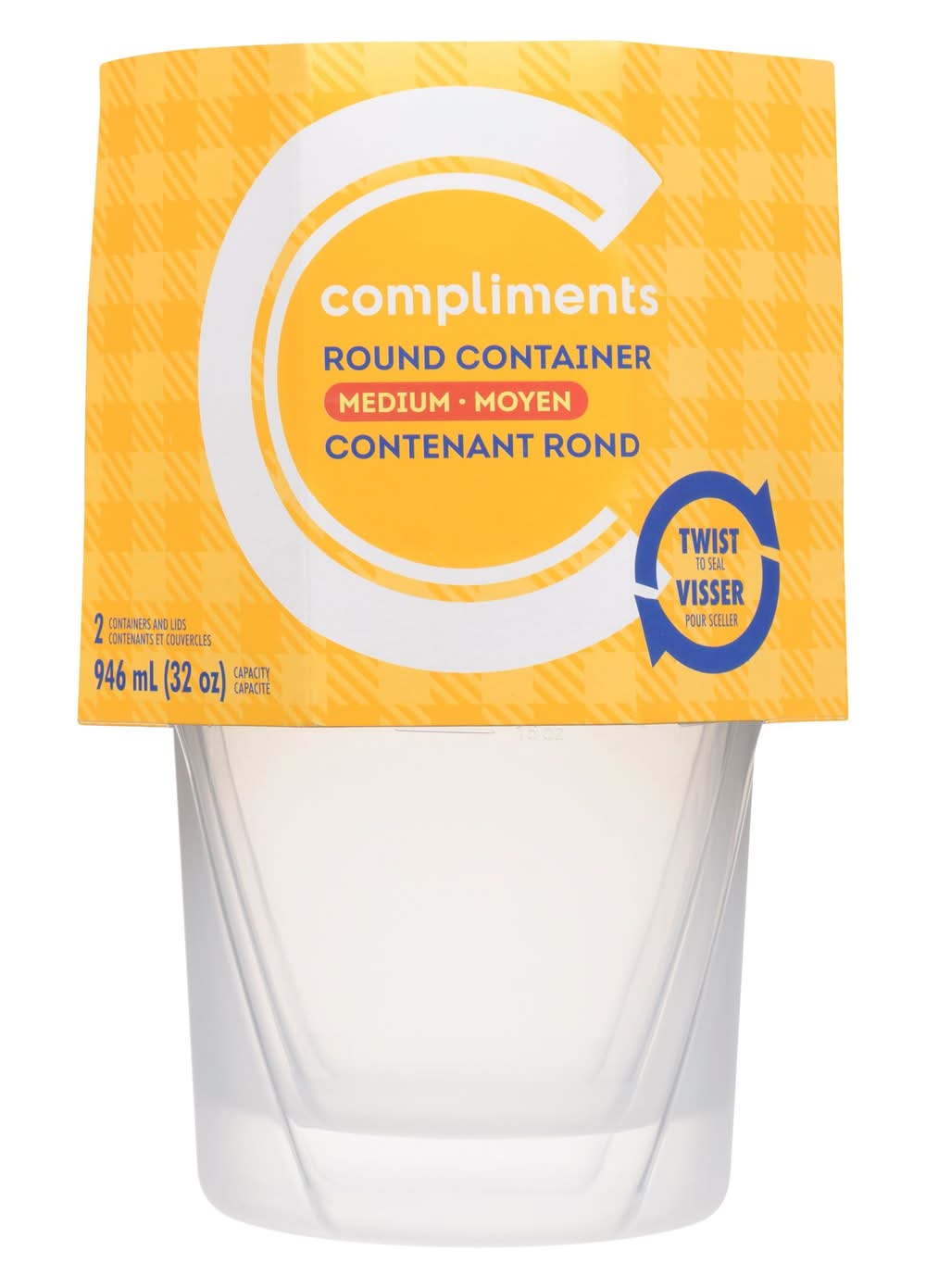 Compliments Twist To Seal Round Containers 32 oz, M (2 ct)