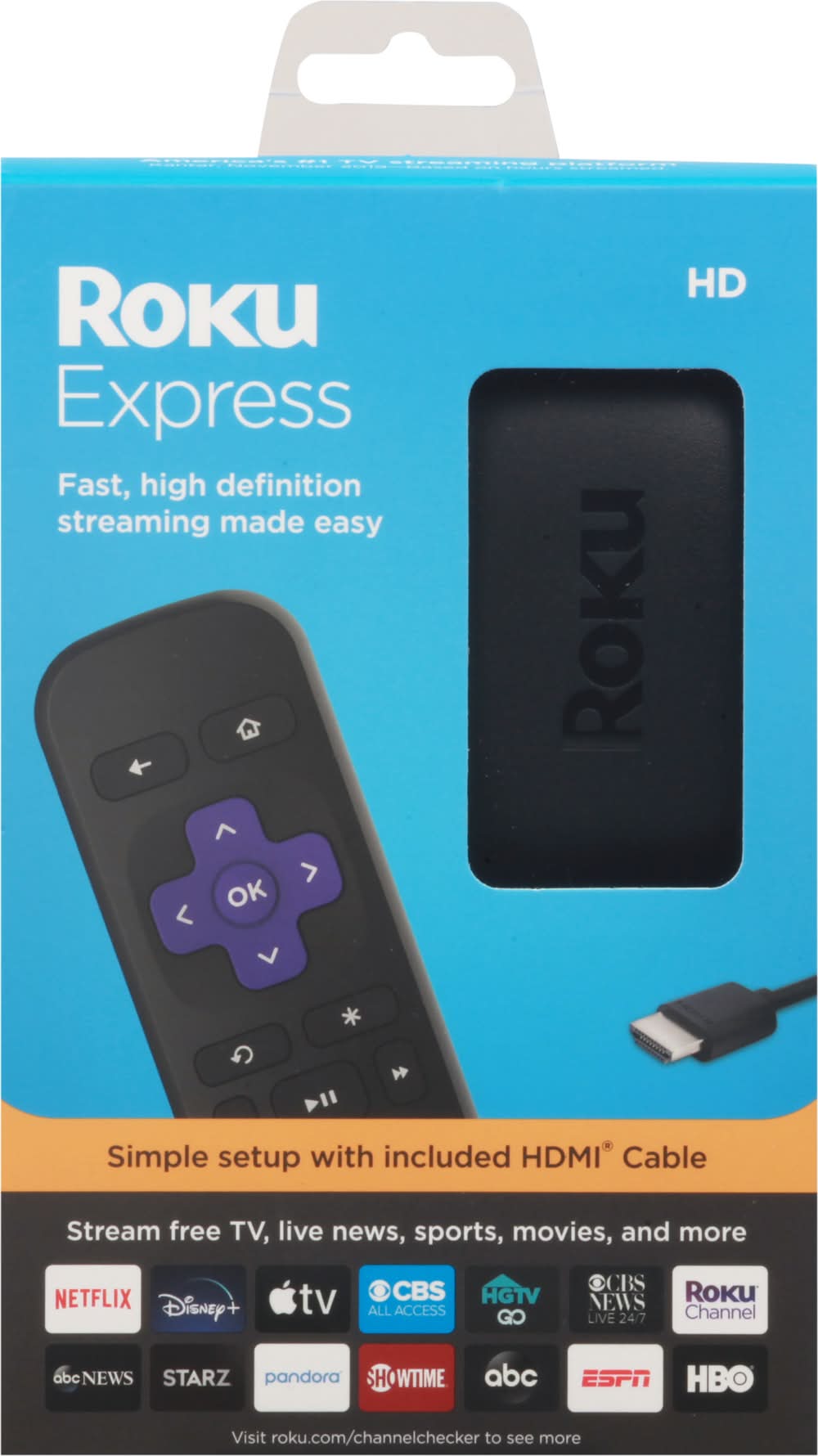 ROKU Hd Express Simple Setup With Hdmi Cable Streaming Player