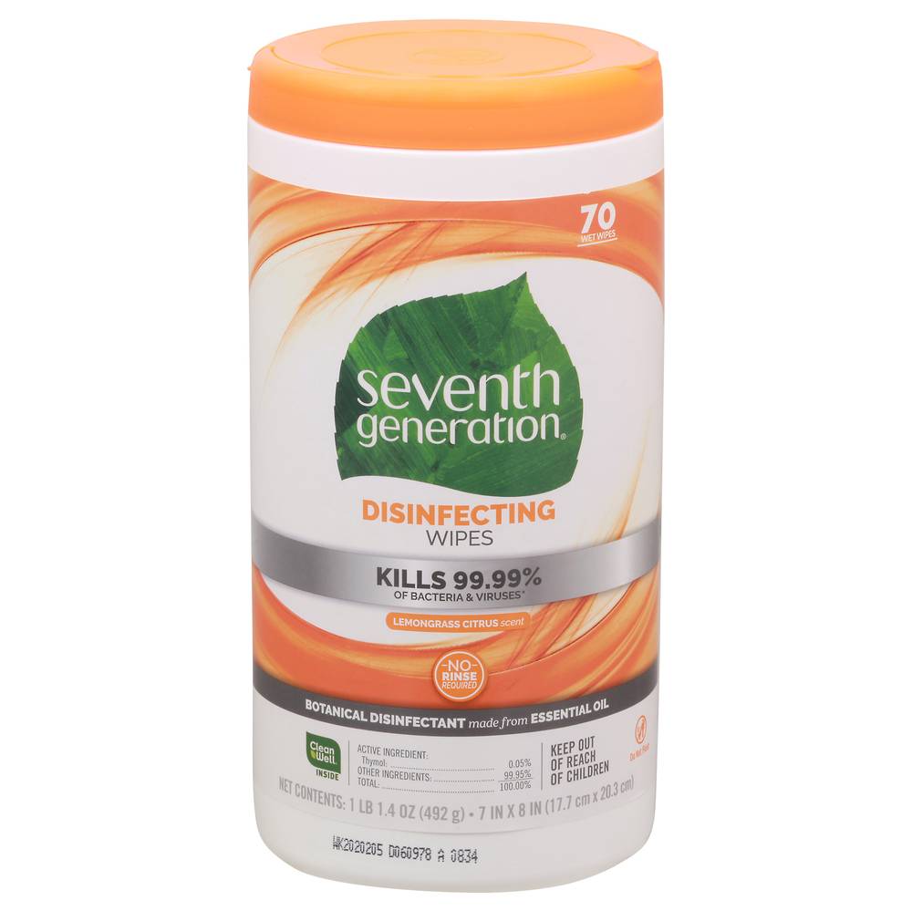 Seventh Generation Disinfecting Lemongrass Citrus Scent Wipes, (70 ct)