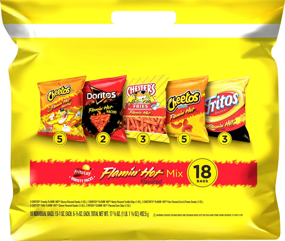 Frito-Lay Flamin Hot Mix Variety pack, Assorted (492.5 g, 18 ct)