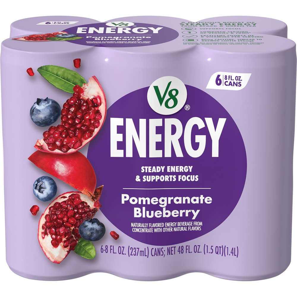 V8 Steady Energy Drink, Pomegranate Blueberry (6 x 8 fl oz)