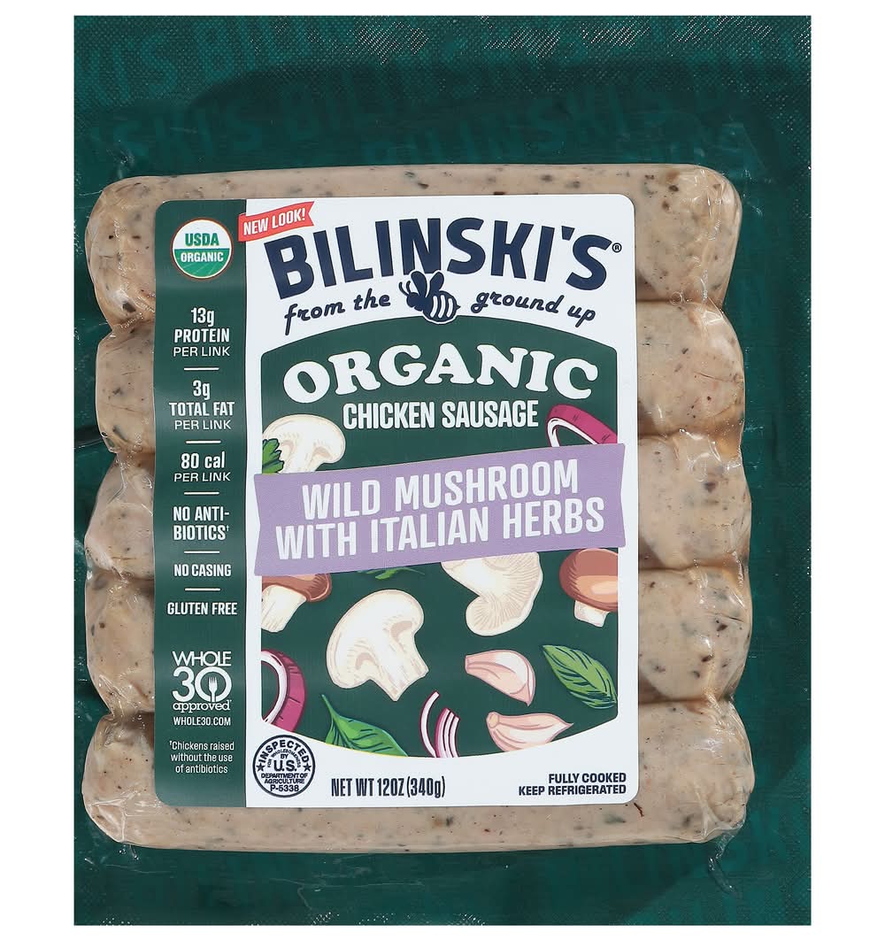 Bilinski's Organic Chicken Sausage, Wild Mushroom With Italian Herbs (12 oz)