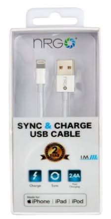 NRG White, Lightning Sync & Charging Usb Cable