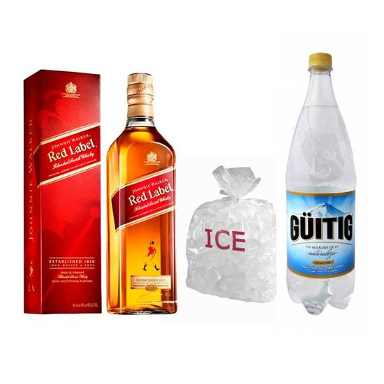 Whisky Johnnie Walker Red (Rojo) + Hielo + Agua Mineral