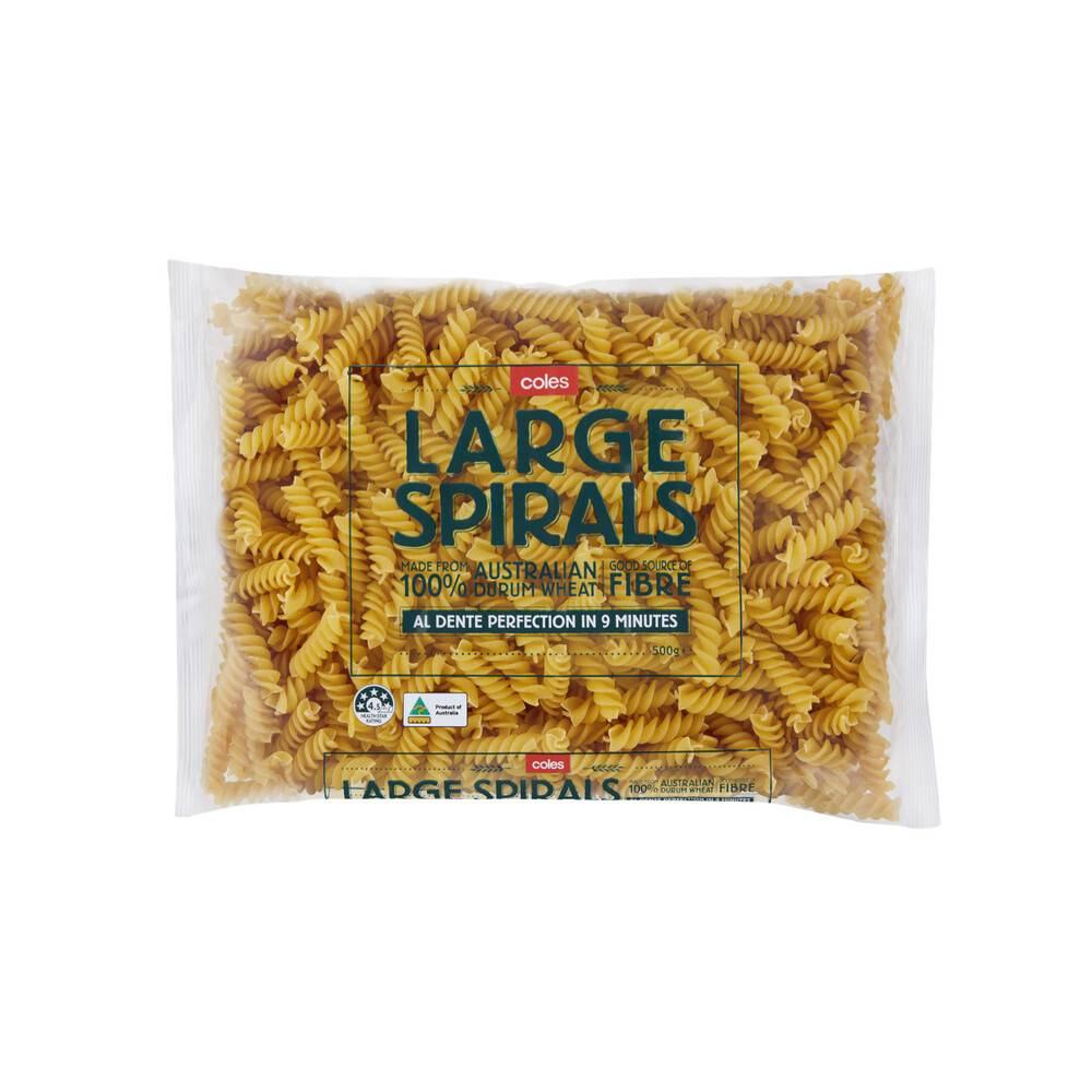 Coles Durum Wheat Pasta Large Spirals 500g