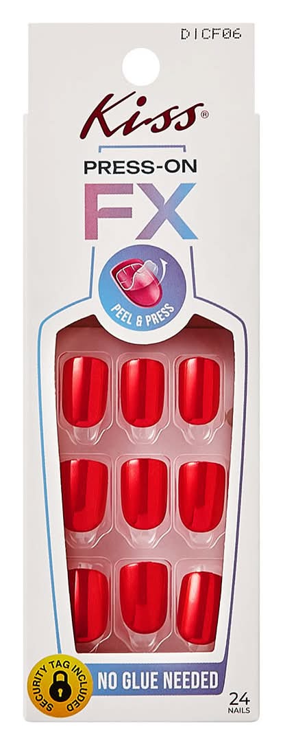 KISS Press-On Fx Fake Nails Red Short Squoval 24 Ct