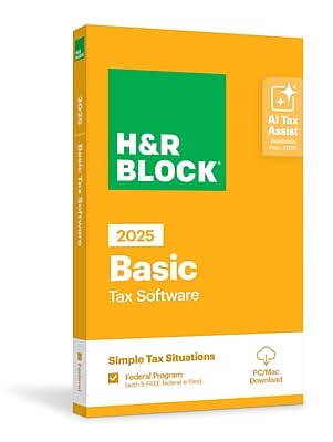 H&R Block 2025 Basic Tax Software for 1 User, PC/Mac, Product Key Card  (1033600-25)
